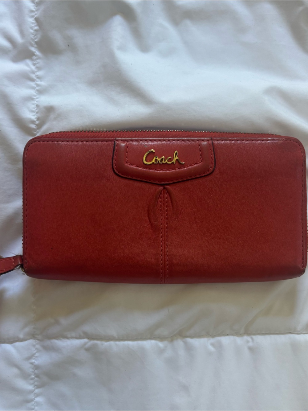 Coach Red Zip Around Leather Wallet with Gold Logo